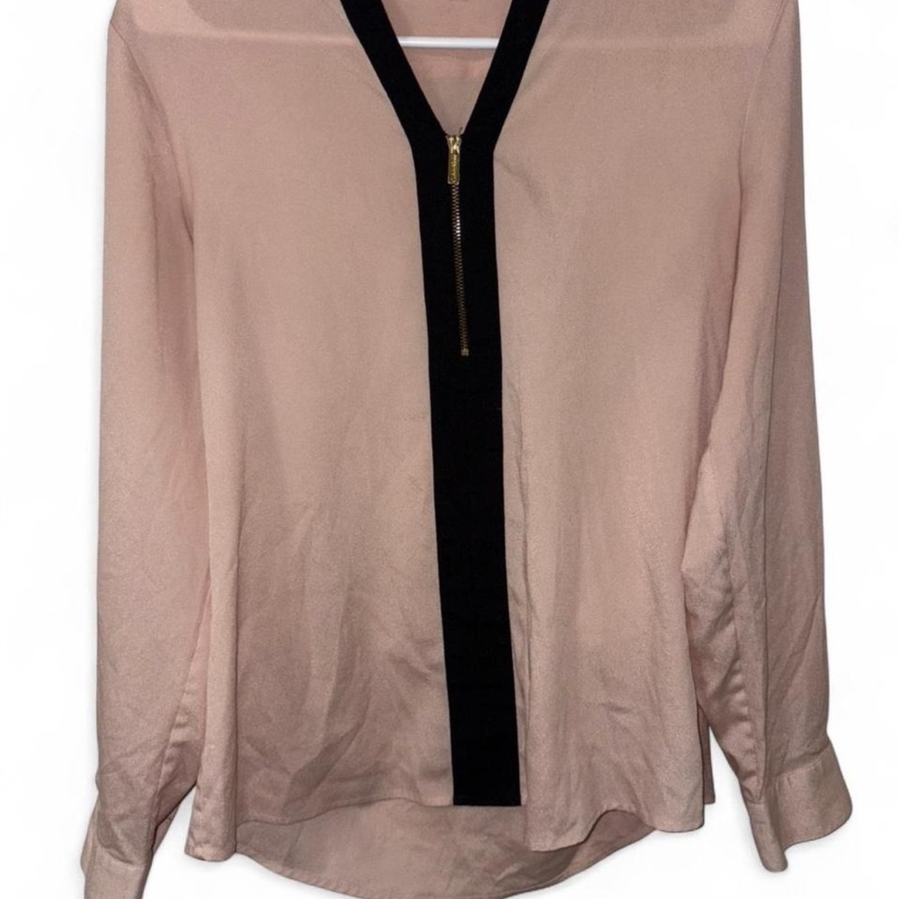 Calvin Klein Blush Pink Blouse with Black Accent